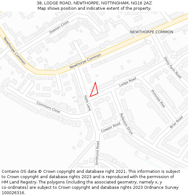 38, LODGE ROAD, NEWTHORPE, NOTTINGHAM, NG16 2AZ: Location map and indicative extent of plot