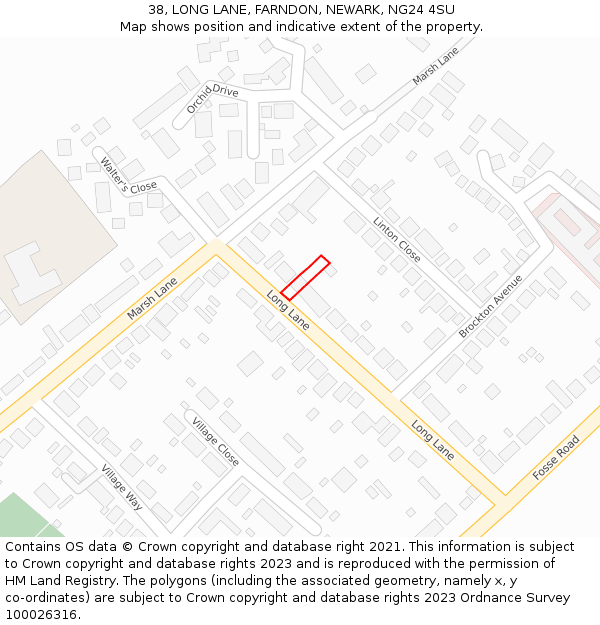 38, LONG LANE, FARNDON, NEWARK, NG24 4SU: Location map and indicative extent of plot