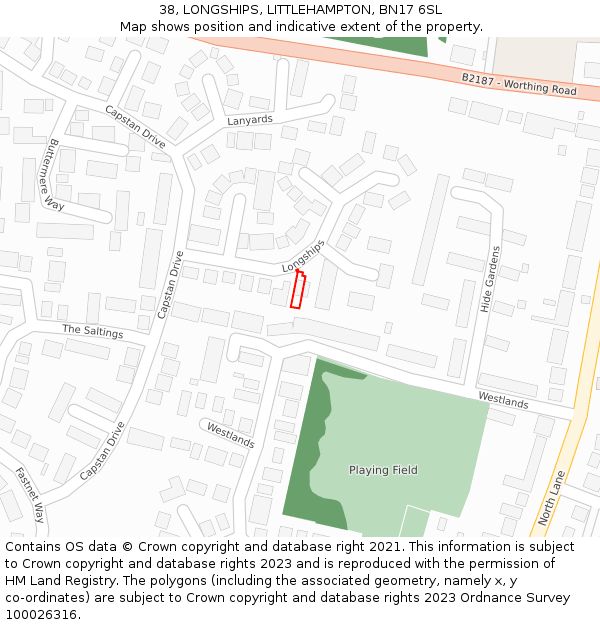 38, LONGSHIPS, LITTLEHAMPTON, BN17 6SL: Location map and indicative extent of plot