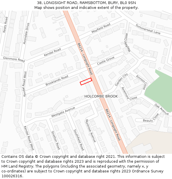 38, LONGSIGHT ROAD, RAMSBOTTOM, BURY, BL0 9SN: Location map and indicative extent of plot