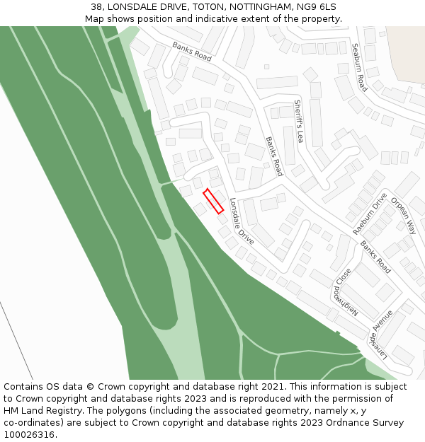 38, LONSDALE DRIVE, TOTON, NOTTINGHAM, NG9 6LS: Location map and indicative extent of plot