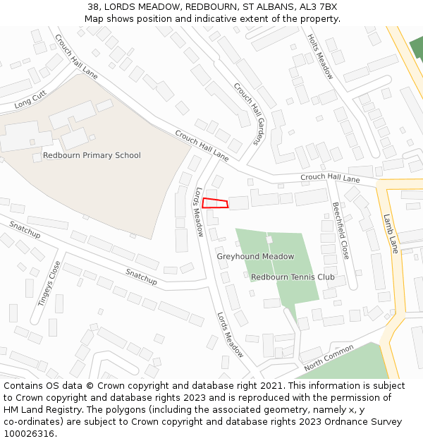 38, LORDS MEADOW, REDBOURN, ST ALBANS, AL3 7BX: Location map and indicative extent of plot