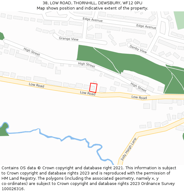 38, LOW ROAD, THORNHILL, DEWSBURY, WF12 0PU: Location map and indicative extent of plot