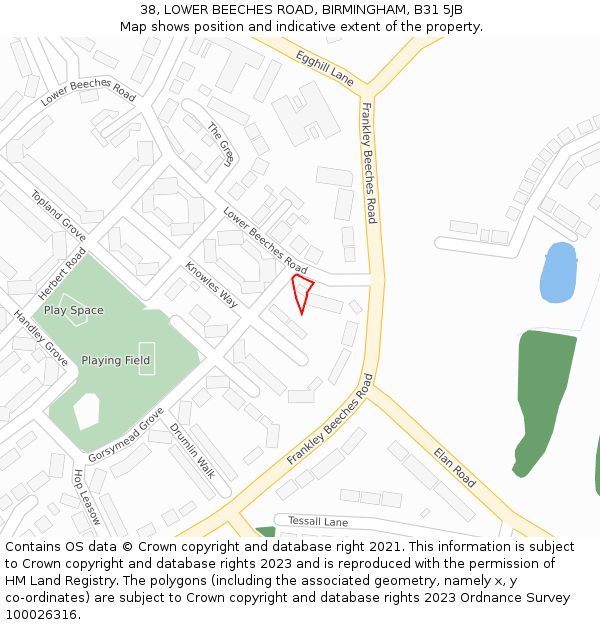 38, LOWER BEECHES ROAD, BIRMINGHAM, B31 5JB: Location map and indicative extent of plot