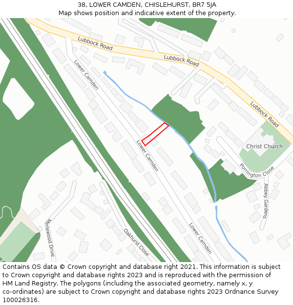 38, LOWER CAMDEN, CHISLEHURST, BR7 5JA: Location map and indicative extent of plot