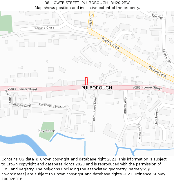 38, LOWER STREET, PULBOROUGH, RH20 2BW: Location map and indicative extent of plot