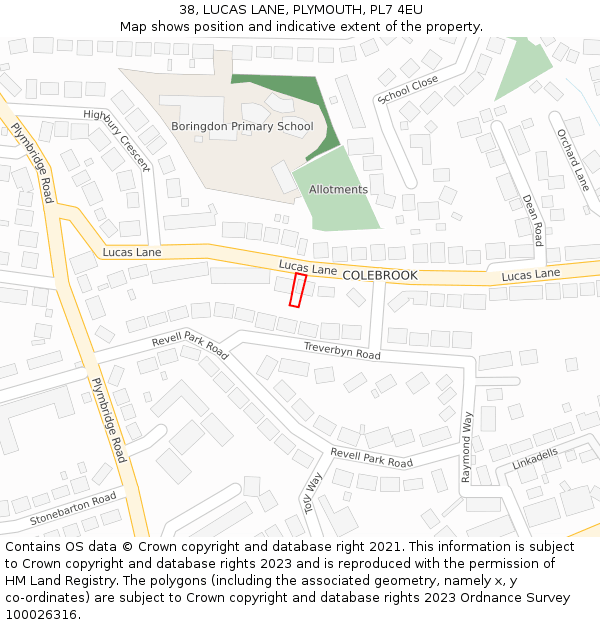 38, LUCAS LANE, PLYMOUTH, PL7 4EU: Location map and indicative extent of plot