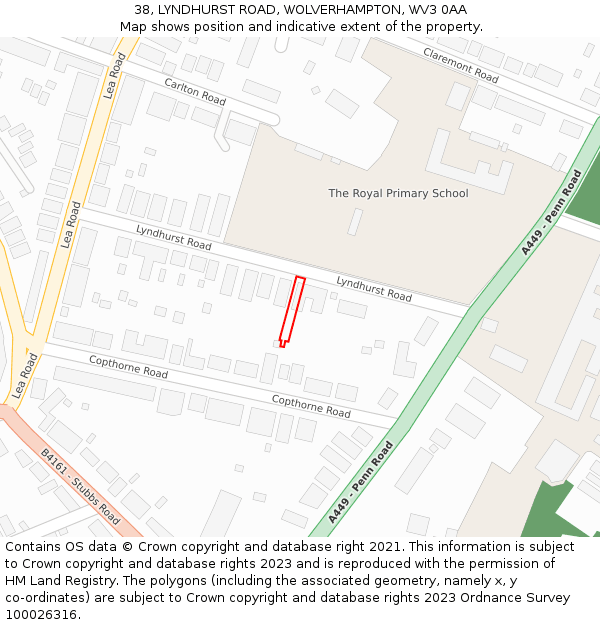 38, LYNDHURST ROAD, WOLVERHAMPTON, WV3 0AA: Location map and indicative extent of plot
