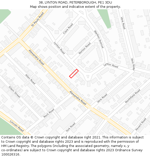 38, LYNTON ROAD, PETERBOROUGH, PE1 3DU: Location map and indicative extent of plot