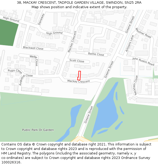 38, MACKAY CRESCENT, TADPOLE GARDEN VILLAGE, SWINDON, SN25 2RA: Location map and indicative extent of plot