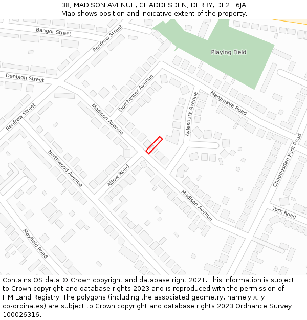 38, MADISON AVENUE, CHADDESDEN, DERBY, DE21 6JA: Location map and indicative extent of plot