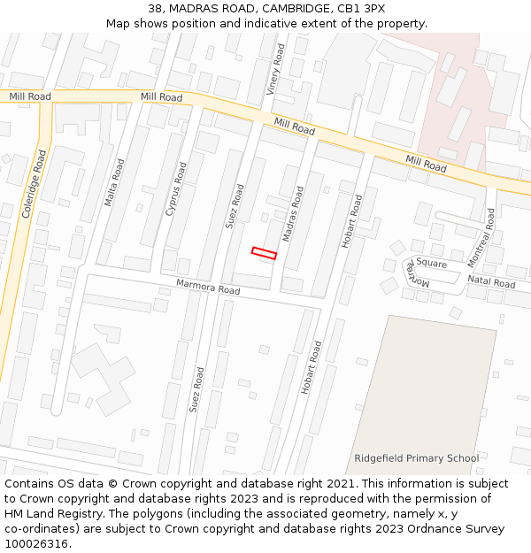 38, MADRAS ROAD, CAMBRIDGE, CB1 3PX: Location map and indicative extent of plot