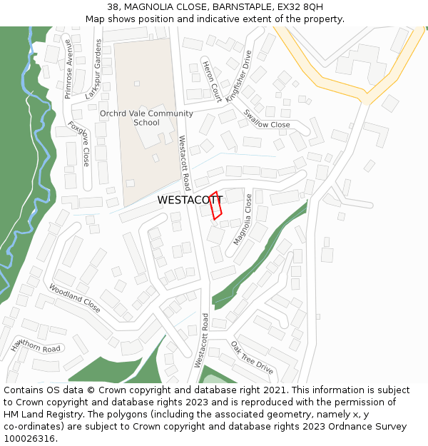 38, MAGNOLIA CLOSE, BARNSTAPLE, EX32 8QH: Location map and indicative extent of plot