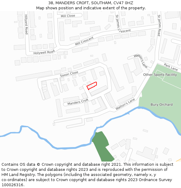 38, MANDERS CROFT, SOUTHAM, CV47 0HZ: Location map and indicative extent of plot