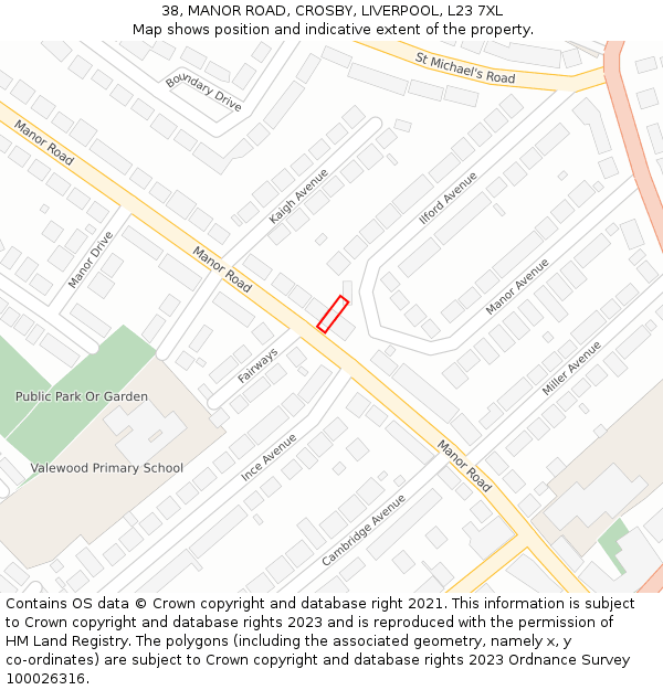 38, MANOR ROAD, CROSBY, LIVERPOOL, L23 7XL: Location map and indicative extent of plot