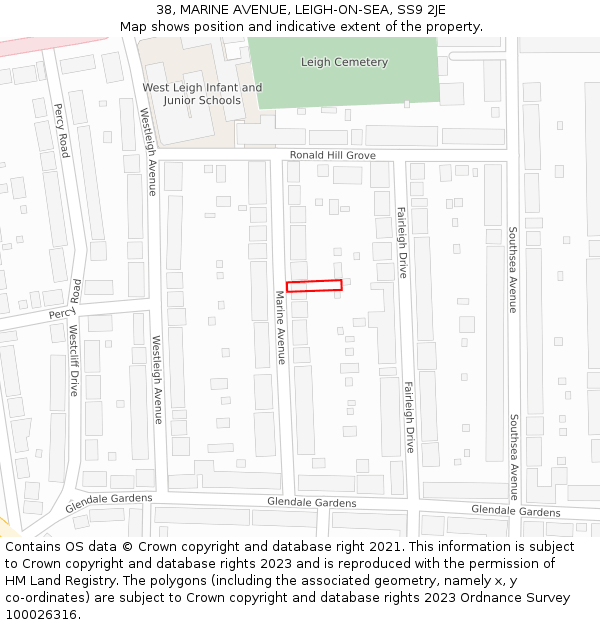 38, MARINE AVENUE, LEIGH-ON-SEA, SS9 2JE: Location map and indicative extent of plot