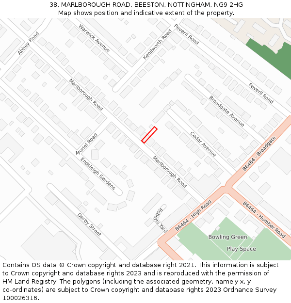 38, MARLBOROUGH ROAD, BEESTON, NOTTINGHAM, NG9 2HG: Location map and indicative extent of plot