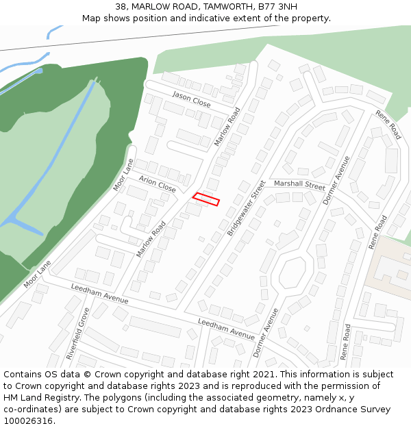 38, MARLOW ROAD, TAMWORTH, B77 3NH: Location map and indicative extent of plot