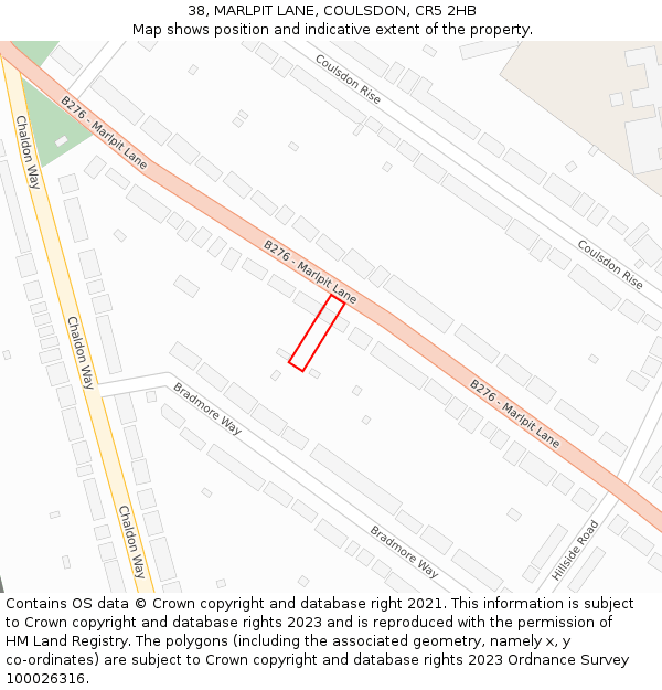 38, MARLPIT LANE, COULSDON, CR5 2HB: Location map and indicative extent of plot