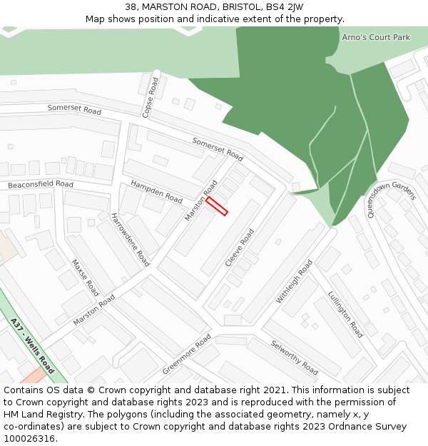 38, MARSTON ROAD, BRISTOL, BS4 2JW: Location map and indicative extent of plot