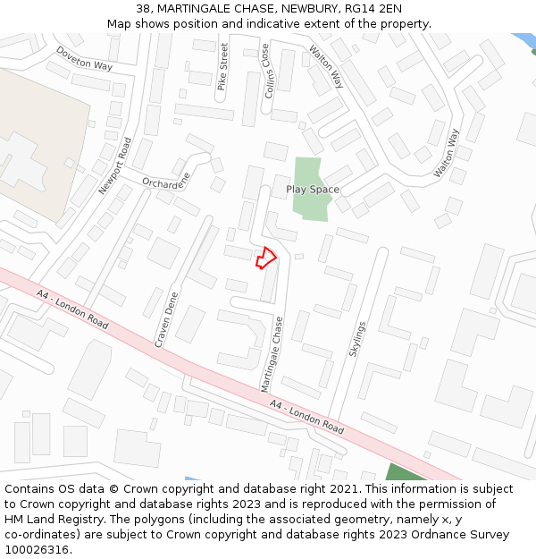 38, MARTINGALE CHASE, NEWBURY, RG14 2EN: Location map and indicative extent of plot
