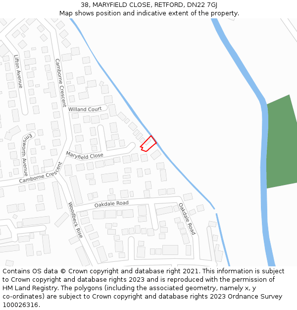 38, MARYFIELD CLOSE, RETFORD, DN22 7GJ: Location map and indicative extent of plot