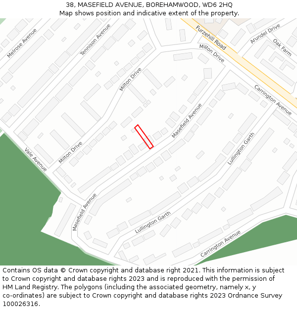 38, MASEFIELD AVENUE, BOREHAMWOOD, WD6 2HQ: Location map and indicative extent of plot