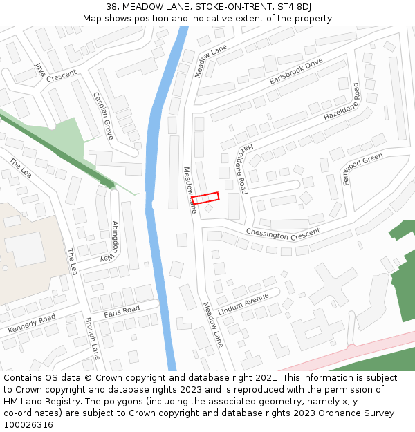 38, MEADOW LANE, STOKE-ON-TRENT, ST4 8DJ: Location map and indicative extent of plot