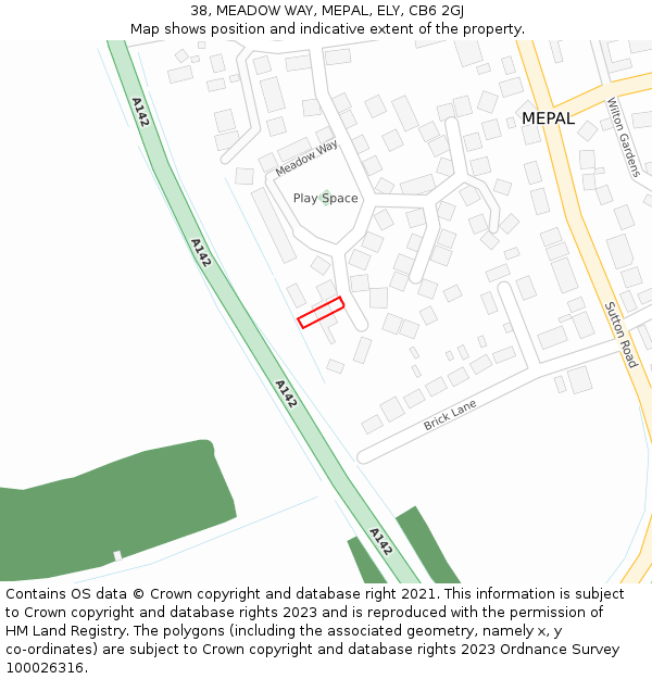 38, MEADOW WAY, MEPAL, ELY, CB6 2GJ: Location map and indicative extent of plot