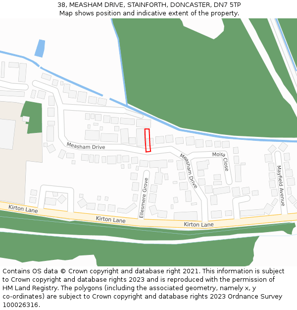 38, MEASHAM DRIVE, STAINFORTH, DONCASTER, DN7 5TP: Location map and indicative extent of plot
