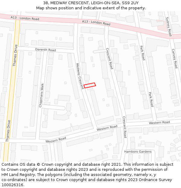 38, MEDWAY CRESCENT, LEIGH-ON-SEA, SS9 2UY: Location map and indicative extent of plot