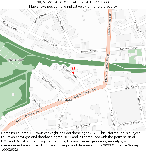 38, MEMORIAL CLOSE, WILLENHALL, WV13 2PA: Location map and indicative extent of plot