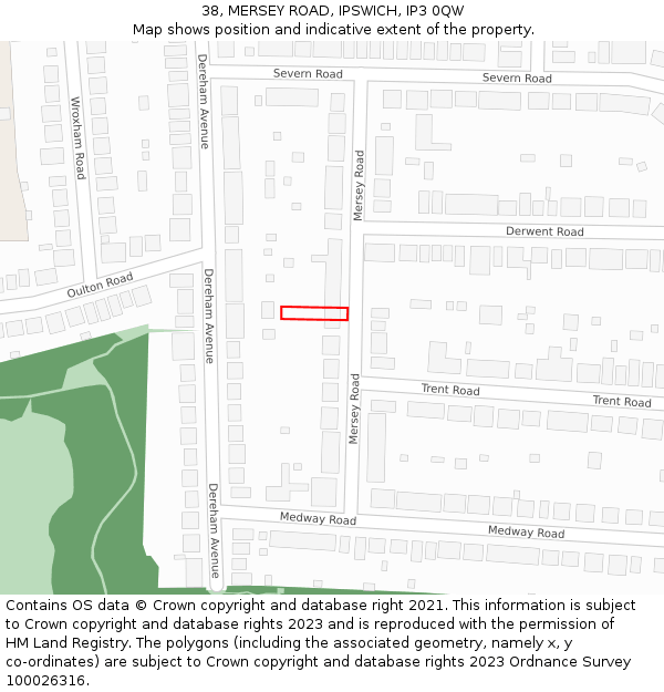 38, MERSEY ROAD, IPSWICH, IP3 0QW: Location map and indicative extent of plot