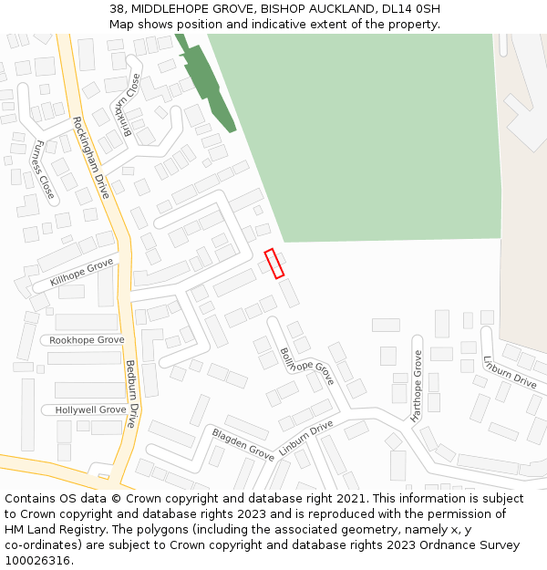 38, MIDDLEHOPE GROVE, BISHOP AUCKLAND, DL14 0SH: Location map and indicative extent of plot