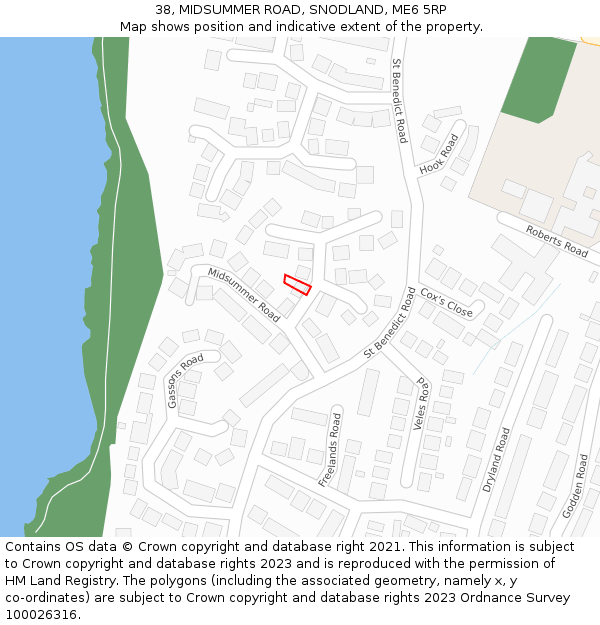 38, MIDSUMMER ROAD, SNODLAND, ME6 5RP: Location map and indicative extent of plot