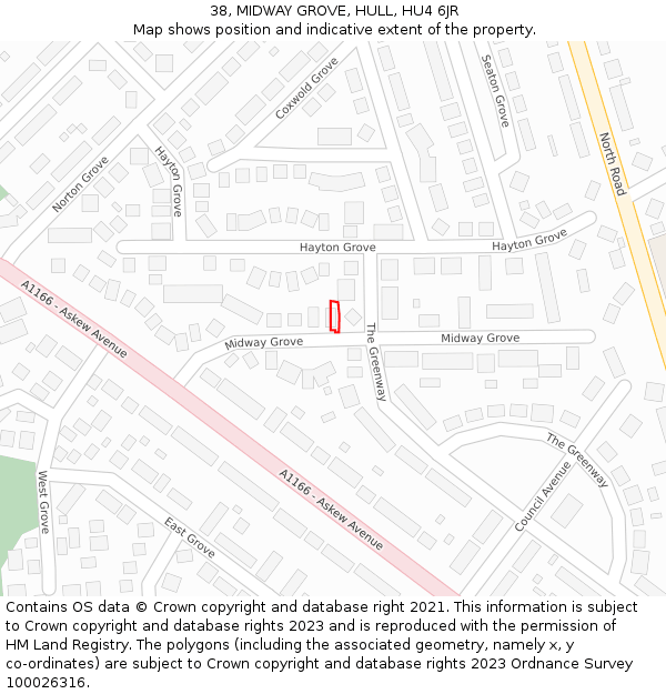 38, MIDWAY GROVE, HULL, HU4 6JR: Location map and indicative extent of plot