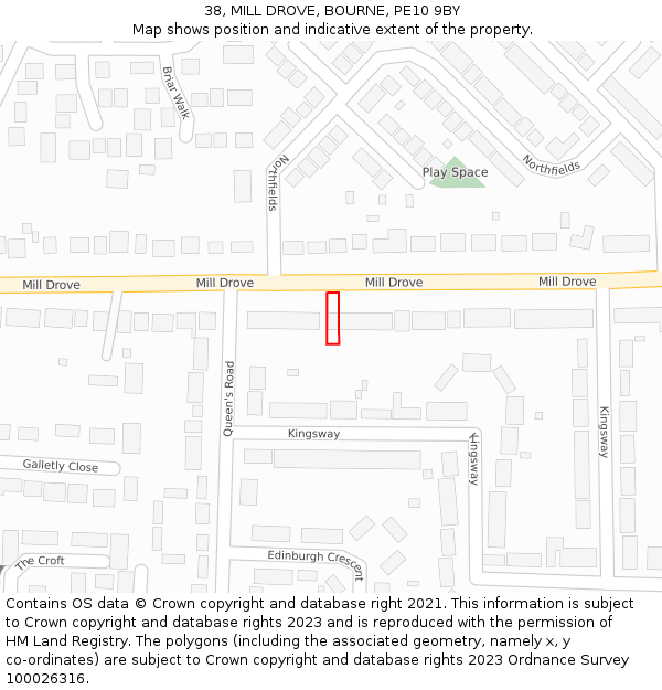 38, MILL DROVE, BOURNE, PE10 9BY: Location map and indicative extent of plot