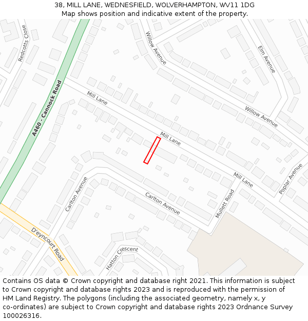 38, MILL LANE, WEDNESFIELD, WOLVERHAMPTON, WV11 1DG: Location map and indicative extent of plot
