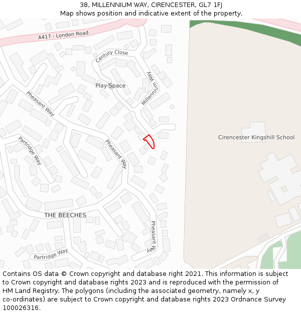 38, MILLENNIUM WAY, CIRENCESTER, GL7 1FJ: Location map and indicative extent of plot