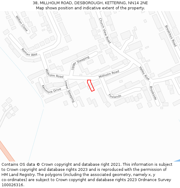 38, MILLHOLM ROAD, DESBOROUGH, KETTERING, NN14 2NE: Location map and indicative extent of plot