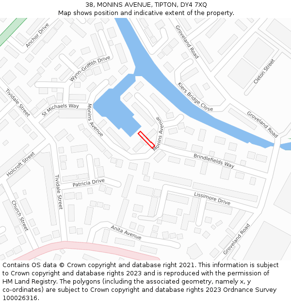 38, MONINS AVENUE, TIPTON, DY4 7XQ: Location map and indicative extent of plot