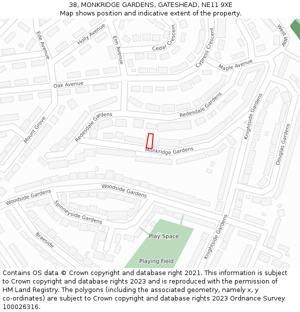 38, MONKRIDGE GARDENS, GATESHEAD, NE11 9XE: Location map and indicative extent of plot
