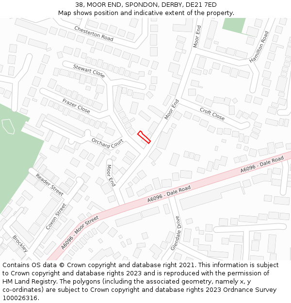 38, MOOR END, SPONDON, DERBY, DE21 7ED: Location map and indicative extent of plot