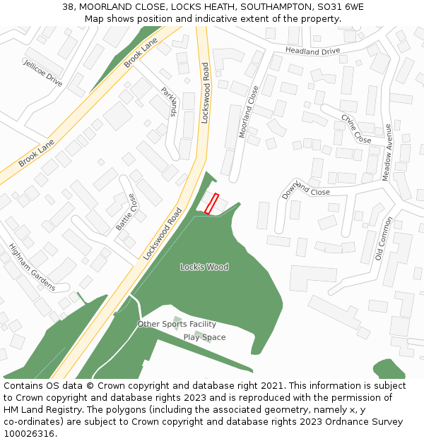 38, MOORLAND CLOSE, LOCKS HEATH, SOUTHAMPTON, SO31 6WE: Location map and indicative extent of plot
