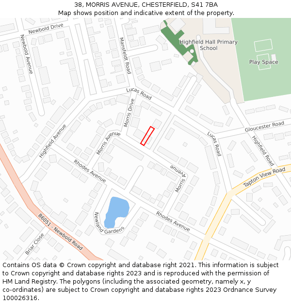 38, MORRIS AVENUE, CHESTERFIELD, S41 7BA: Location map and indicative extent of plot