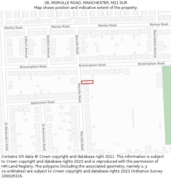 38, MORVILLE ROAD, MANCHESTER, M21 0UR: Location map and indicative extent of plot