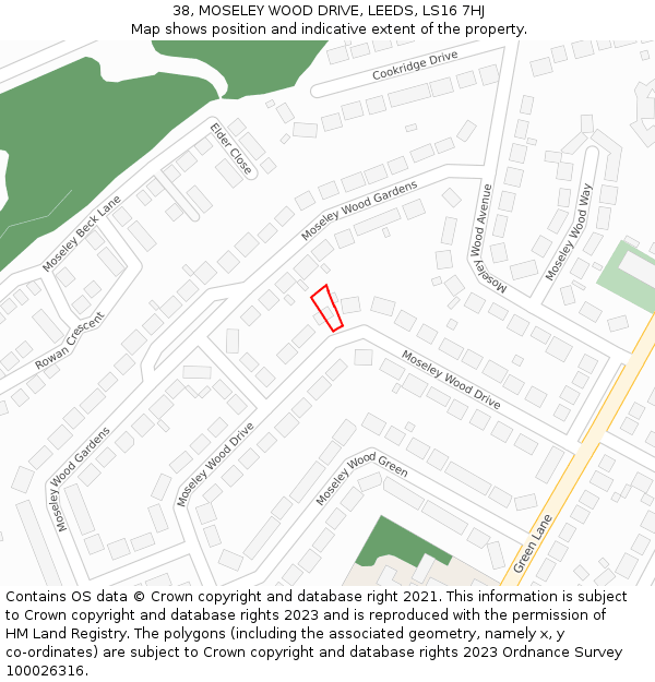 38, MOSELEY WOOD DRIVE, LEEDS, LS16 7HJ: Location map and indicative extent of plot