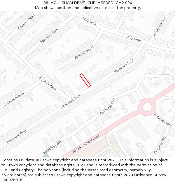 38, MOULSHAM DRIVE, CHELMSFORD, CM2 9PX: Location map and indicative extent of plot