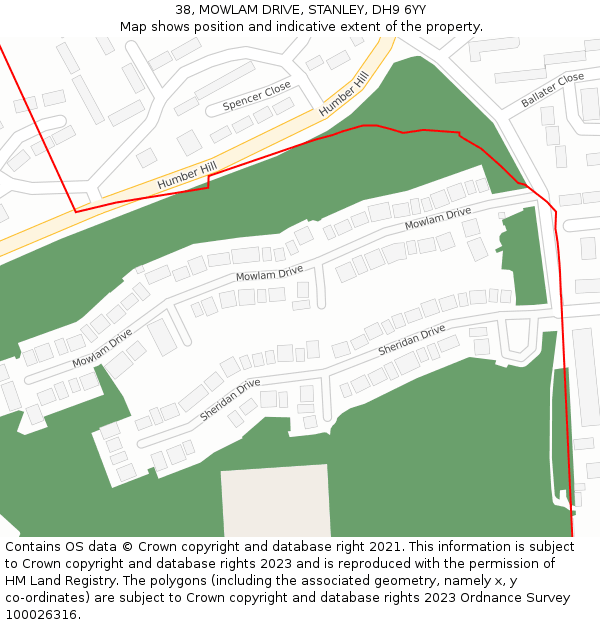 38, MOWLAM DRIVE, STANLEY, DH9 6YY: Location map and indicative extent of plot