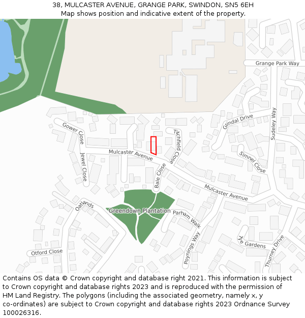 38, MULCASTER AVENUE, GRANGE PARK, SWINDON, SN5 6EH: Location map and indicative extent of plot